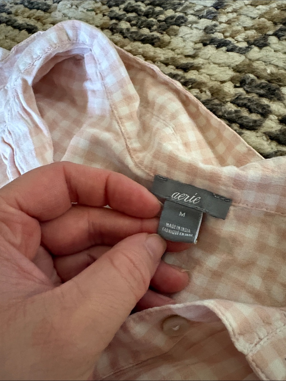 aerie Pink Gingham Pajama Set - Button-Up Top & Drawstring Shorts - Picture 3 of 5